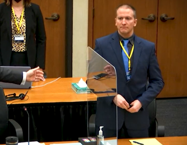 Former Minneapolis Police Officer Derek Chauvin during his trial in Minneapolis on state charges related to the killing of George Floyd in April, 2021.