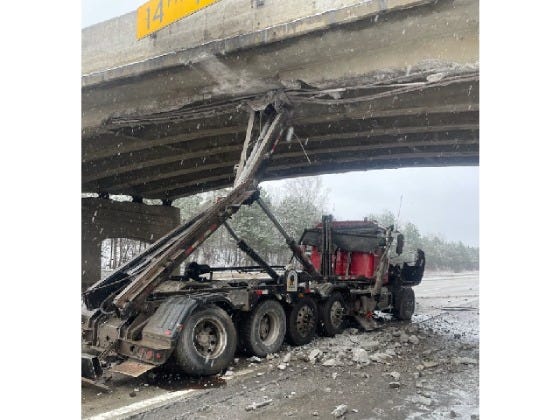 Eastbound I-94 closed in Ann Arbor after semi smashes into Liberty Street overpass
