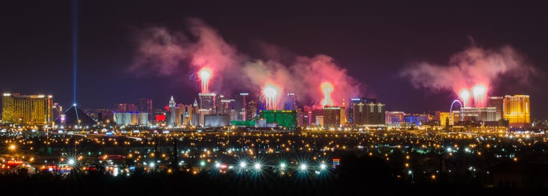 Fireworks shoot over the Las Vegas Strip to celebrate the new year