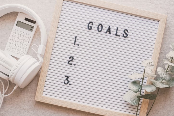 Goals board with headphones and a calculator