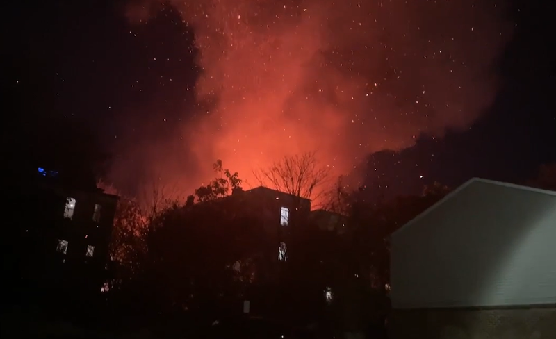 A building fire in Newark spread to two occupied residential buildings, displacing 30 people. Four firefighters were injured in the response.