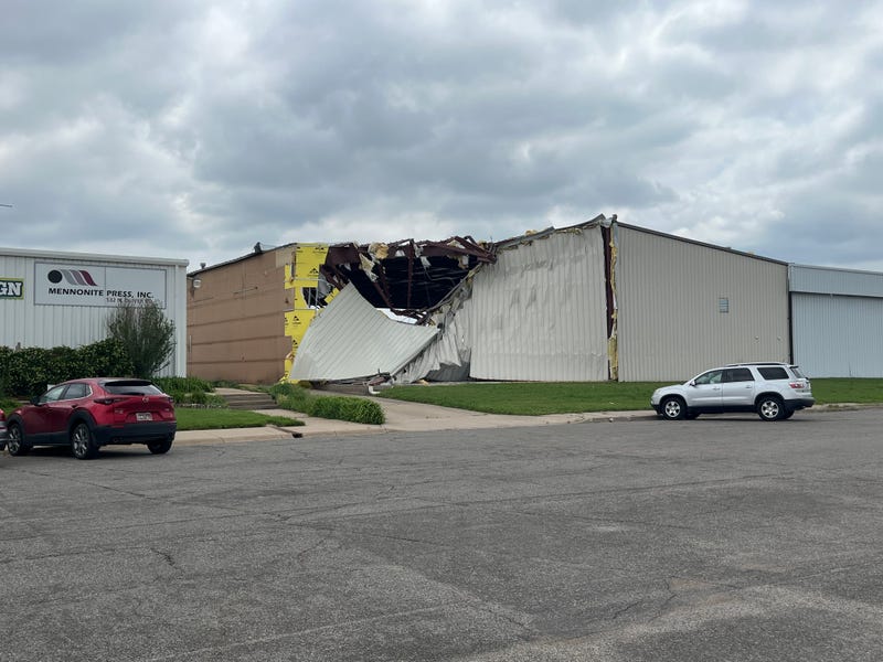 Storm damage to a hangar at the Newton City/County Airport