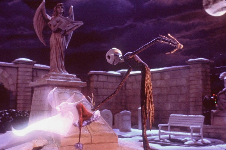 Jack Skellington gets a boost from his ghost dog, Zero