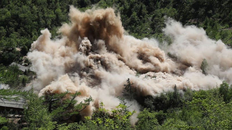 In this handout image provided by the News1-Dong-A Ilbo, the Punggye-ri nuclear test site is demolished on May 24, 2018 in Punggye-ri, North Korea. 