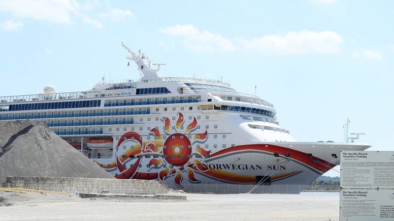 Norwegian Cruise Line's Norwegian Sun cruise ship is docked at the Port of Jacksonville amid the Coronavirus outbreak on March 27, 2020 in Jacksonville, Florida. 