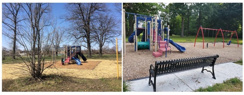 O'Hair Park Playground before (left) and after (right)