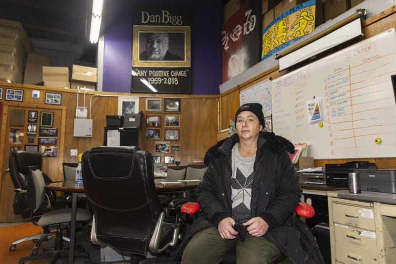 Karen Bigg, Director of Community Outreach at Chicago Recovery Alliance, poses for a portrait at the office of the Chicago Recovery Alliance at 3110 W. Taylor in Lawndale, Sunday, Jan. 9, 2022.