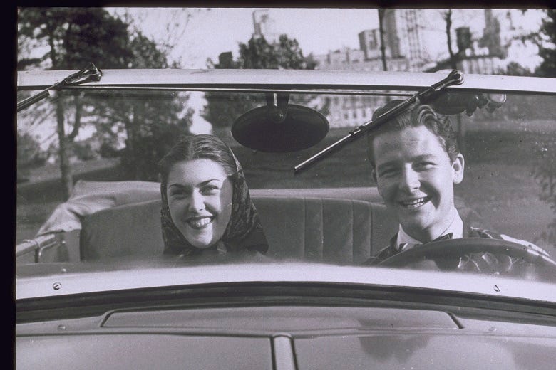 vintage photo of couple in car