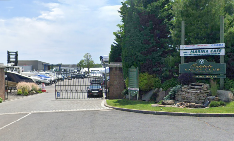 Entrance to the Oakdale Yacht Club, located on Shore Drive on Long Island, June 2024.