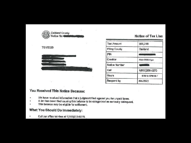 Example of scam mailing received by Oakland County residents.