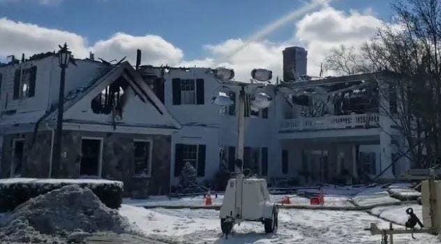 Exterior shot of Oakland Hills Country Club clubhouse after a fire completely destroyed it.