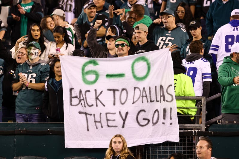 Philadelphia Eagles fans sharing their feelings for the Dallas Cowboys during an October 2022 game.