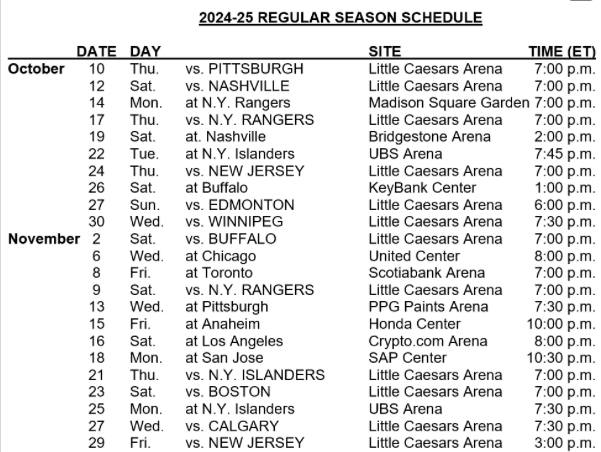 Detroit Red Wings schedule