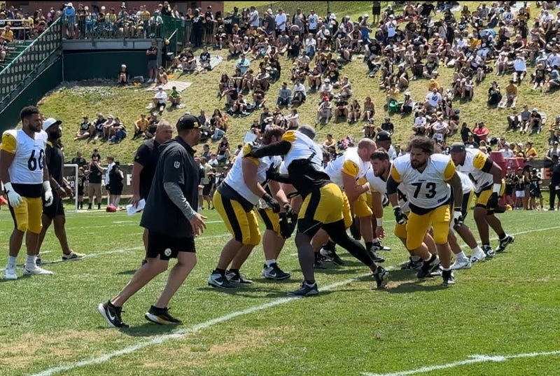 1st team offensive line work at St. Vincent College