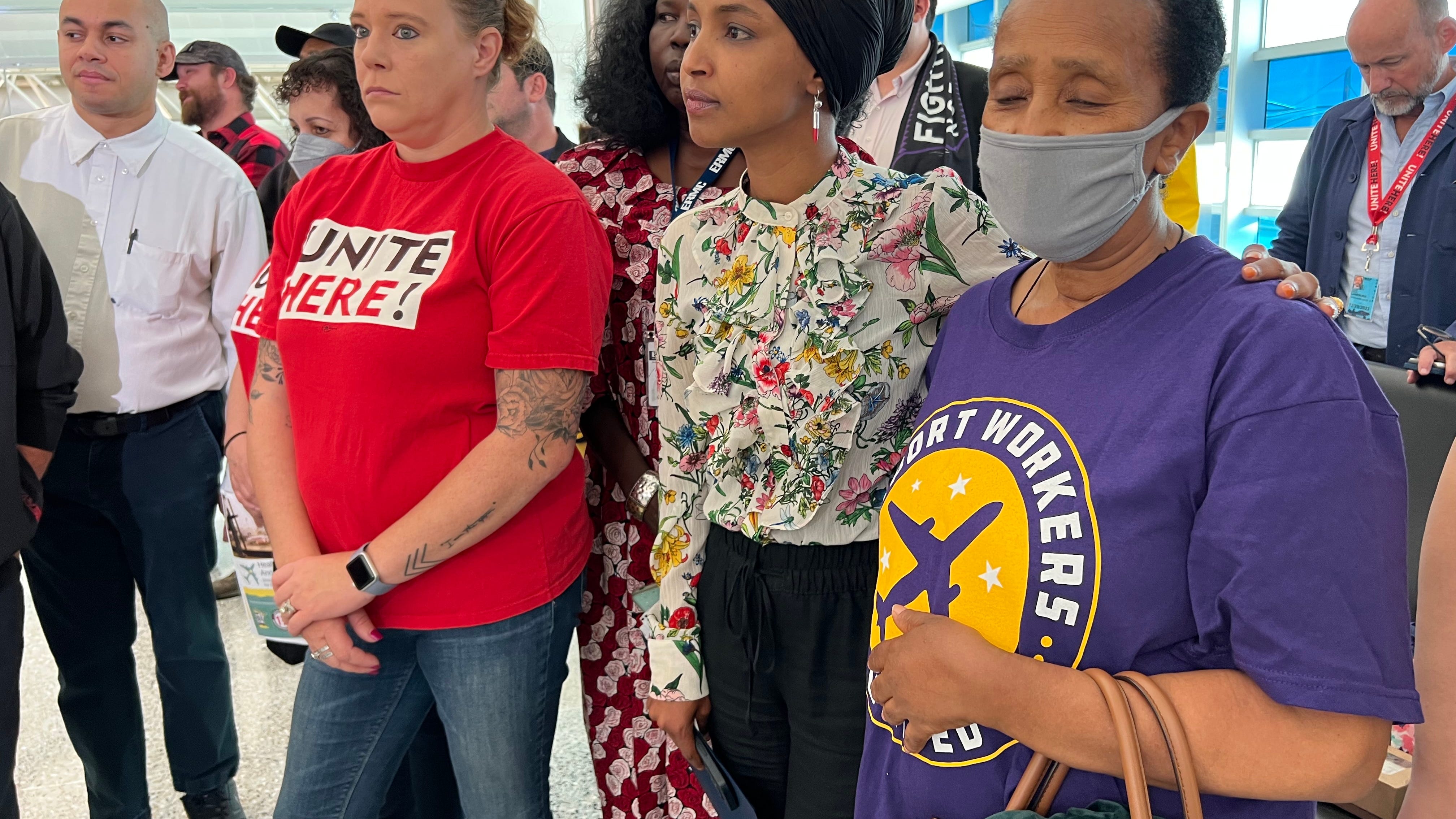 MSP passenger service workers, backed by Rep. Ilhan Omar, demand more affordable healthcare options