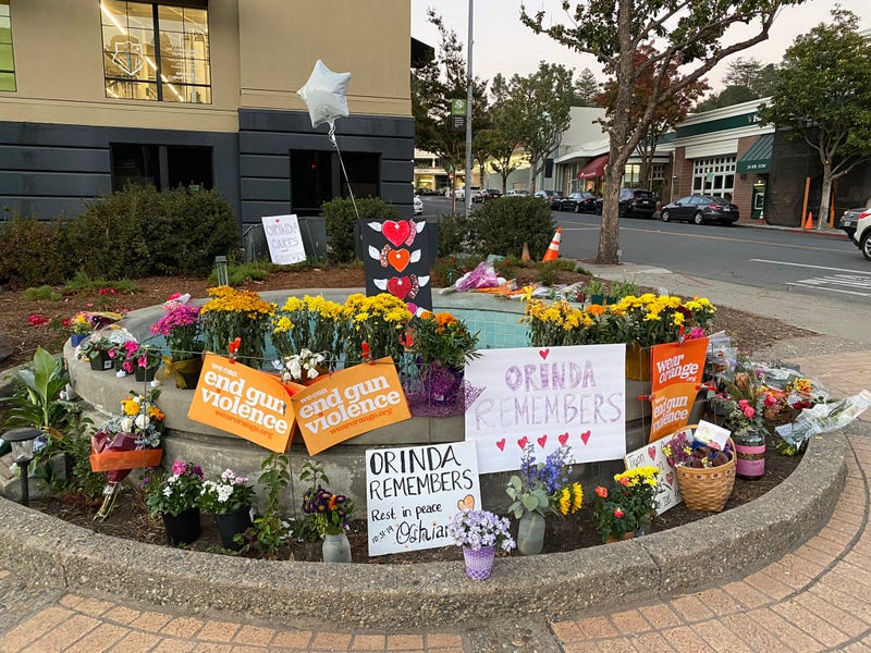 A memorial remembers the victims of the 2019 Halloween shooting in Orinda. 