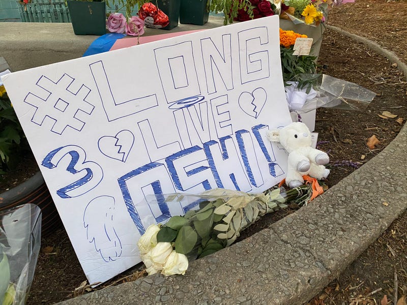 A memorial remembers the victims of the 2019 Halloween shooting in Orinda. 