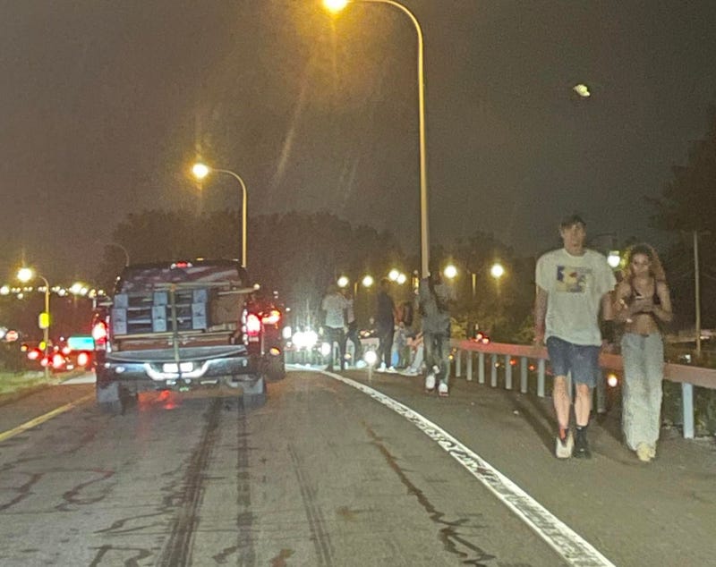 Concert goers walking onto the Buffalo Skyway from the Outer Harbor Drive exit ramp.