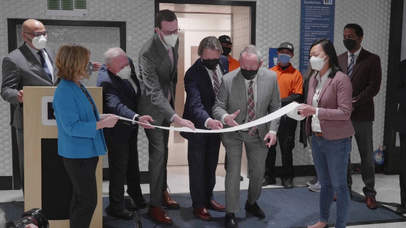 Transit officials cut the toilet paper on the new bathrooms.