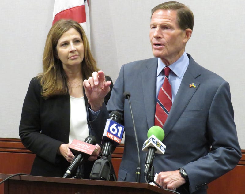 Audacy Senior Vice President and Market Manager for Hartford Stephanie Perl with Sen. Richard Blumenthal (D-CT) in Hartford, 6/9/23