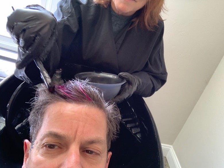 Appling the pink dye