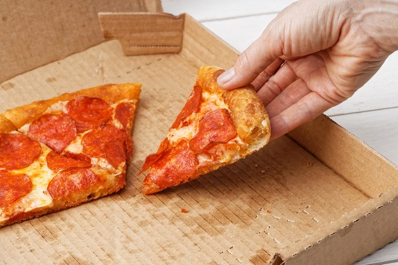 leftover pizza in box