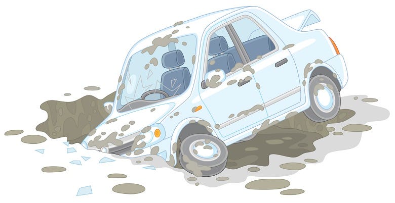 car in pothole