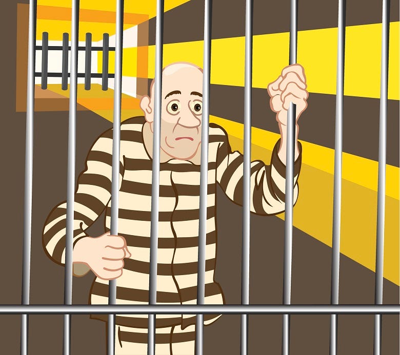 Cartoon inmate behind bars