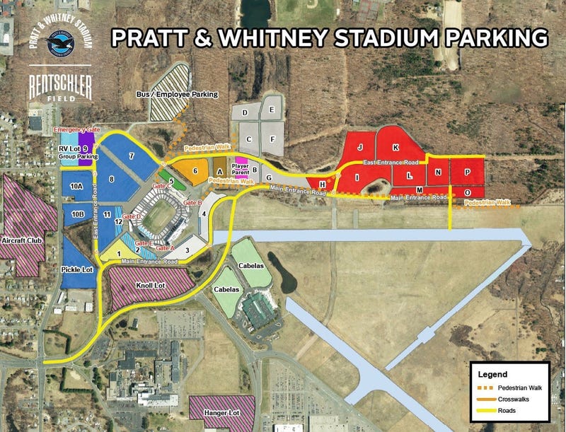 Map of the grounds of Pratt & Whitney Stadium at Rentschler Field, East Hartford