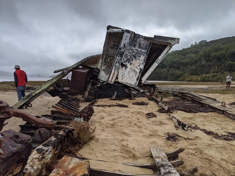 The tattered remains of the back of the S.S. Point Reyes.