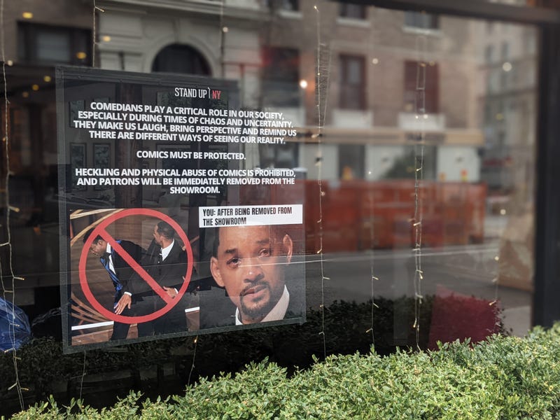 The sign in the window of Stand Up NY on West 78th Street