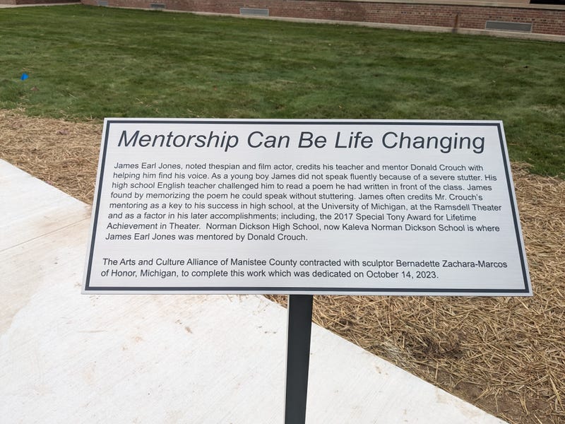 "Mentorship can be life changing" plaque next to James Earl Jones statue