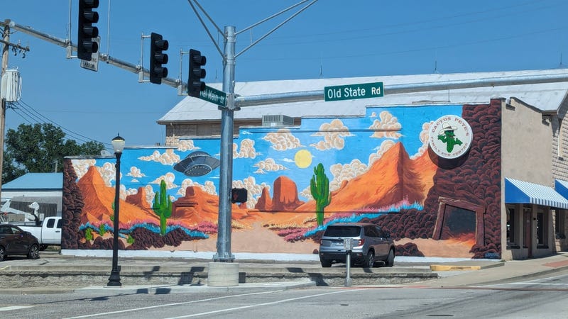 Sci-fi western themed mural on Imperial Main Street by Will Breeze.