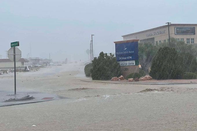 Heavy rains lead to street flooding in Pahrump on July 26th, 2021