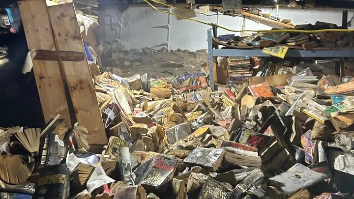 The basement devastation at Paperback Exchange.