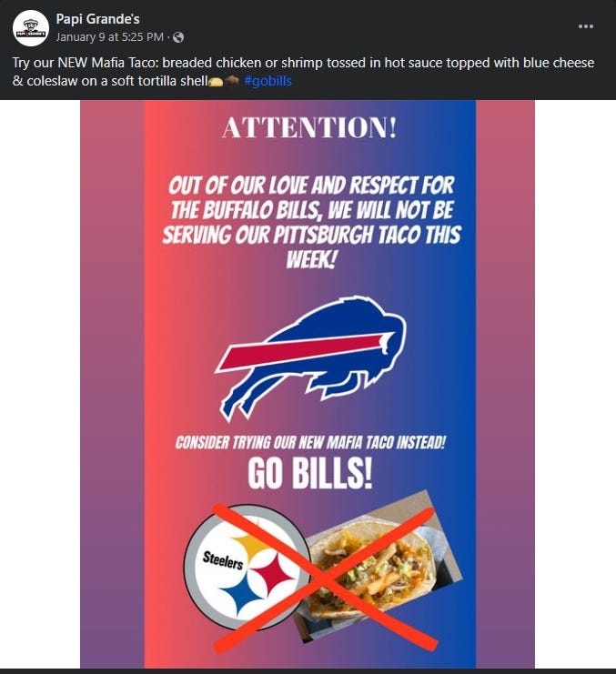 Bills-Steelers Facebook post