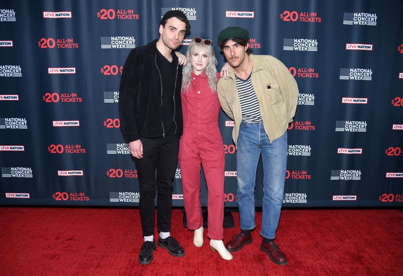 Taylor York, Hayley Williams, and Zac Farro of Paramore attend Live Nation's celebration of the 4th annual National Concert Week at Live Nation on April 30, 2018 in New York City