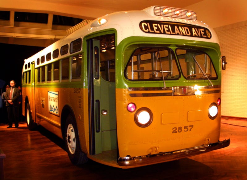 The restored Montgomery, Alabama bus where Rosa Parks refused to give up her seat to a white man, rolled out to its permanent display January 31, 2003 at the Henry Ford Museum in Dearborn, Michigan.