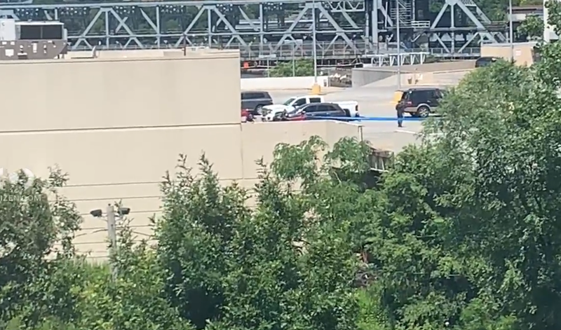A Porsche drove over the side of a parking deck in New York City on Sunday morning, and the DOB and NYPD were on the scene.