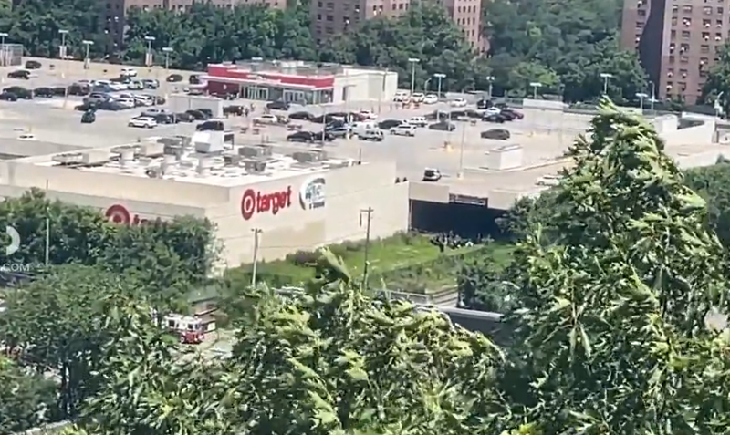 A Porsche drove over the side of a parking deck in New York City on Sunday morning, and the DOB and NYPD were on the scene.