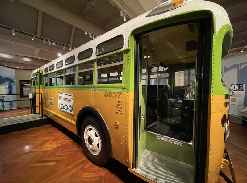 The Rosa Parks Bus displayed at The Henry Ford Museum of American Innovation