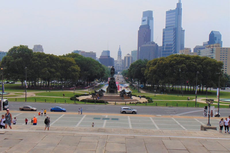 The Benjamin Franklin Parkway provides a beautiful and iconic view from the front steps of the Philadelphia Museum of Art.