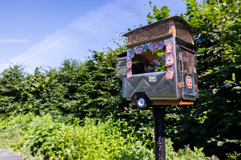 Pat McCarthy's birdhouse titled 'Batloft, Joey's Coop, Babylon Coop and Niknak's City Cart