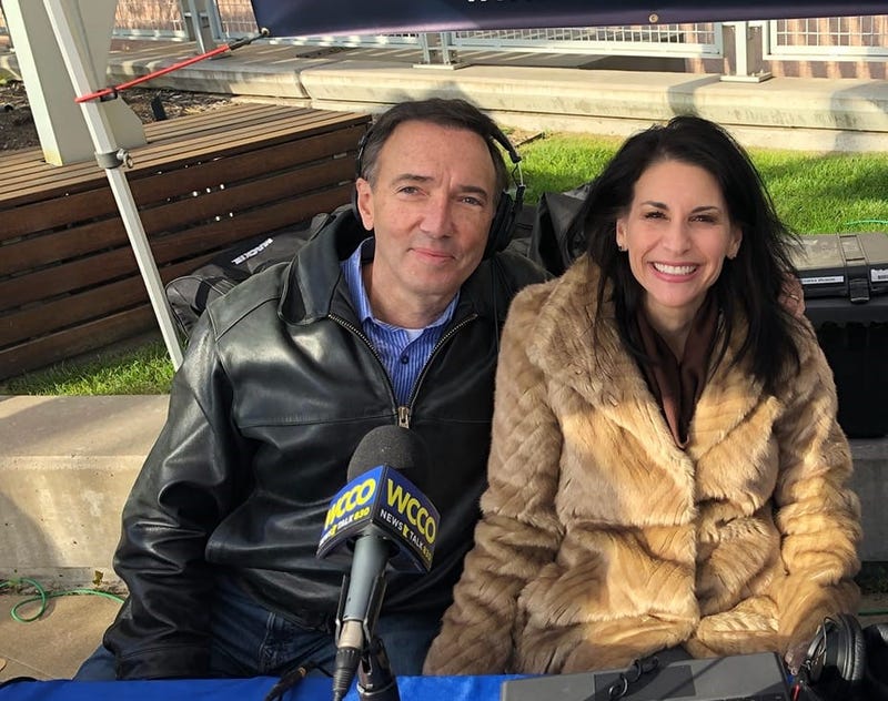 Douglas (L) with his WCCO co-host Jordana Green on location at Target Field before a Twins game.