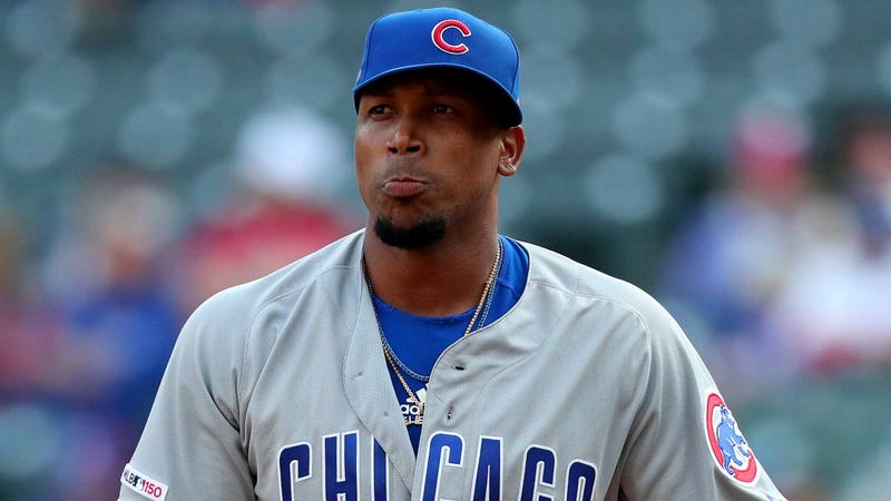 Chicago Cubs reliever Pedro Strop stands on the mound.