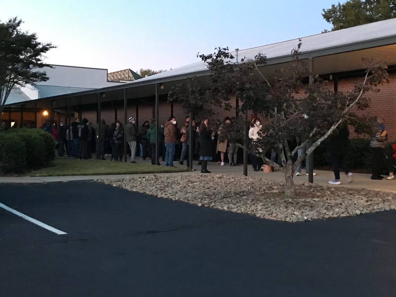 Voters line up outside the a precinct off Pelham Road around 6:30 a.m. on November 3