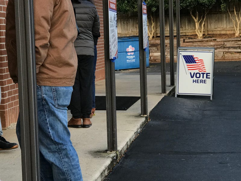 Voters near the interior of the precinct off Pelham Road around 7:30 a.m. on November 3