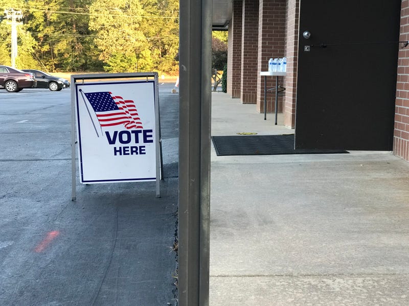 Voting sign outside polling place in Greenville, SC