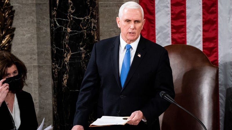 U.S. Vice President Mike Pence presides over a joint session of Congress to certify the 2020 Electoral College results on January 6, 2021 in Washington, DC.