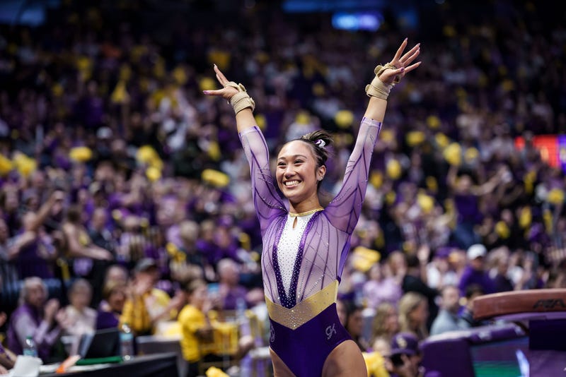 LSU gymnast Kailin Chio performs on the vault during an NCAA gymnastics meet on Friday, Feb. 6, 2026, in Baton Rouge, La. 